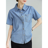Customized cotton denim short sleeves 2025 summer fashionable and comfortable versatile retro commuting temperament loose short sleeved shirt