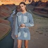 2025 skirt women's Korean style  spring new temperament elegant three-dimensional flower denim A-word short skirt women
