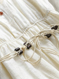 Solid color hollow lace V-neck lace-up elastic waist slim five-quarter sleeve  summer new women's dress dress Z599