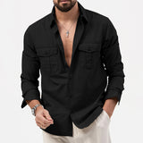 KKBOXLY 2025  new New Popular trade  independent station  men's shirts multi-pocket casual long-sleeved tops men's