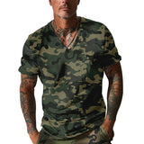 KKBOXLY Wish  Outdoor Jungle Camouflage V-Neck Slim Sexy Camouflage Casual Sports Trend Men's T-Shirt