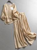 Embroidery Loose Thin V-Neck Shoulder Sleeves Cool Sunscreen National Style Shirt A Complete Set of Wide Leg Pants Women's Suit X553