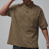 KKBOXLY 2025 popular summer new lapel button T-shirt men's retro washed heavy short-sleeved loose casual top men's