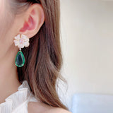 2025 Light luxury high-end earrings banquet dress bridal wedding dress with fairy wind translucent water droplets zircon flower earrings