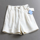 Skinny pants pinch pleated high waist elastic wide leg pants  summer new versatile jeans women's shorts hot pants X934