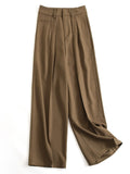 Pinch pleated high waist thin covering drape loose straight pants suit pants commuter workplace style women's pants casual pants J552
