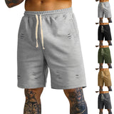 KKBOXLY Summer new 2025 outdoor casual ripped pants men's New simple loose solid color lace-up five-point pants