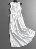 Solid color pinch pleated round neck wrinkled waist thin vest skirt summer new temperament commuter women's dress dress X057