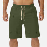 KKBOXLY Summer new 2025 outdoor casual ripped pants men's New simple loose solid color lace-up five-point pants