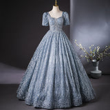 2025 Banquet evening dress  spring new blue-gray heavy industry tutu skirt annual meeting art test super fairy performance dress skirt