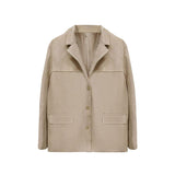 2025 spring new  women's clothing temperament retro style brown loose pocket suede long-sleeved blazer women