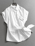 Solid color wrapped cuffs flanged lapel small flying sleeves  summer new versatile casual women's shirt C064
