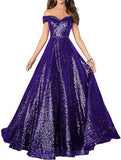 2025Popular trade dress  new one-word shoulder off-the-shoulder dress women's long sequined ball evening dress