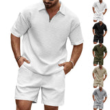 KKBOXLY popular summer New men's casual trend fashionable and comfortable waffle solid color lapel shirt sports suit