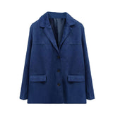 2025 spring new  women's clothing temperament retro style brown loose pocket suede long-sleeved blazer women