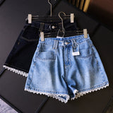 Lace lace washed white high waist thin loose straight pants versatile age-reducing women's pants jeans shorts Z904