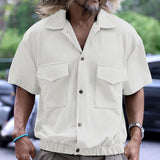 KKBOXLY 2025 new n tooling POLO shirt short-sleeved men's summer loose casual solid color large pocket lapel T-shirt