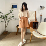 Spring new lazy style casual short sweater solid color long sleeves loose home wear comfortable versatile sports women