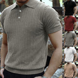 KKBOXLY 2025 popular summer casual solid color T-shirt men's short-sleeved versatile top n retro lapel button men's T-shirt