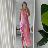 2025 K25DS006  Popular trade  summer women's clothing new multi-color sexy ruffle edge split suspender dress