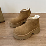 2025  Low-top velvet snow boots women's winter new thick-heeled thick-soled cotton boots small height-increasing warm short boots