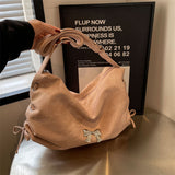 KKBOXLY 2025 Large capacity messenger bag women's popular new fashion pleated shoulder bag ballet style bow underarm tote bag