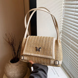 KKBOXLY 2025 Woven straw large-capacity commuter bag women's popular new fashion seaside vacation beach bag shoulder armpit bag