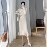 2025 Autumn and winter new medium and long knee-length sweater skirt with coat slim-fit base with fishtail knitted dress women