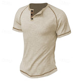 KKBOXLY 2025 Summer New Men's Casual T-Shirt Men's  n Heavy Waffle Crew Neck Button Versatile Solid Color Short Sleeve
