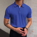 KKBOXLY Hot Trade Men's Summer V Lapel T-Shirt Men's Loose Knitted Sweater Solid Color Casual Men's POLO Shirt Short Sleeve