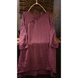 2025    22/5 Big Joe, literary and retro linen hand-sewn buckle V-neck pullover, medium and long linen shirt with seven-quarter sleeves