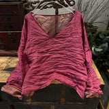 2025  23./2 Zhi'an, spring and summer literary and retro two-color ramie v-neck pullover shoulder shirt