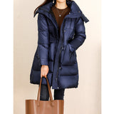 2025 95 white goose down jacket, high-end hooded goose down jacket, Pinghu women's clothing medium and long niche women's bread clothing winter