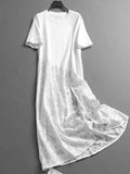 Solid color lace splicing split ends loose and thin  summer new long dress round neck T-shirt dress dress Z592