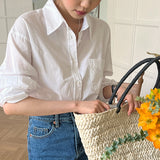 Shirt women's design sense loose sunscreen jacket niche cotton and linen short  spring new cardigan with shirt