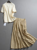 Letter embroidery lazy loose and thin round neck casual short-sleeved T-shirt can be matched with a complete set of skirts for women L417