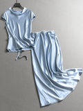 Solid color thin light luxury high-end temperament satin sleeveless top, a complete set of wear skirt women's suit C204