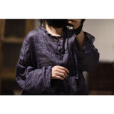 2025    23/3 Xiaochu, inner literary and retro light and thin ramie loose shoulder crew neck button-down shirt