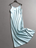 Simple solid color glossy satin slim V-neck sleeveless suspender skirt temperament commuter dress dress Z713