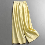 Solid color thin hollow lace splicing cool Yamamoto pants semi-elastic waist wide-leg pants women's casual pants trousers C015