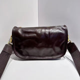 women's bag leather saddle bag wide shoulder strap crossbody shoulder bag retro  style bag vegetable tanned leather 96018