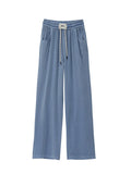Solid color jeans women's  summer new drawstring loose drape ice silk thin straight casual wide-leg pants K427