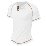 KKBOXLY 2025 Summer New Men's Casual T-Shirt Men's  n Heavy Waffle Crew Neck Button Versatile Solid Color Short Sleeve