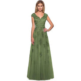 2025Hot trade evening dress women's shoulder long ball dress A-shaped skirt lace applique mesh formal party dress