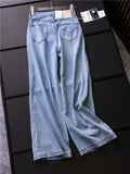 Light blue soft and comfortable high waist loose ice breathable versatile legs long straight pants wide leg jeans women Z273
