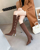 2025  Suede Trendy Button High Heel Over Knee Boots popular New Stiletto Side Zipper Boots Pile Boots
