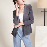 2025 counter Korean thin cardigan women's autumn versatile design pleated knitted sweater jacket women's top