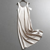 Solid color slim fit round neck drape satin sleeveless vest skirt  summer new women's dress dress Z689