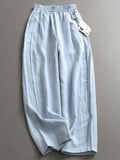 Solid color thin linen blend breathable elastic waist loose wide-leg pants high waist bloomers women's pants casual pants X235