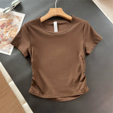 Sports T-shirt women's quick-drying pleated thread short  summer new super elastic fitness clothes running yoga K413